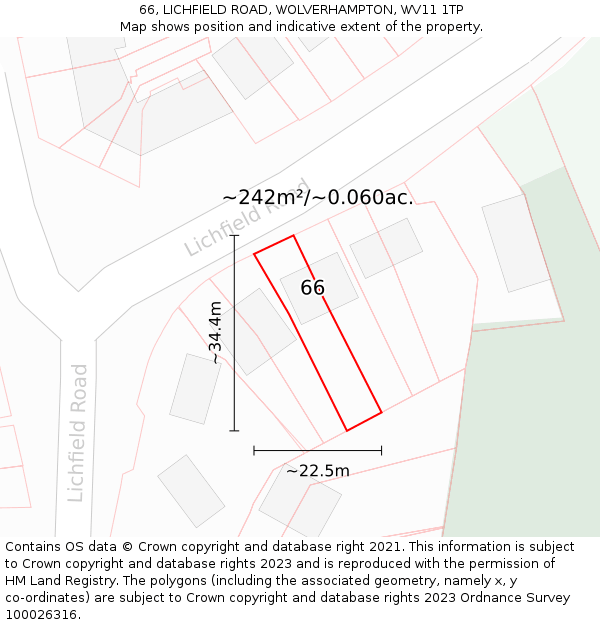 66, LICHFIELD ROAD, WOLVERHAMPTON, WV11 1TP: Plot and title map