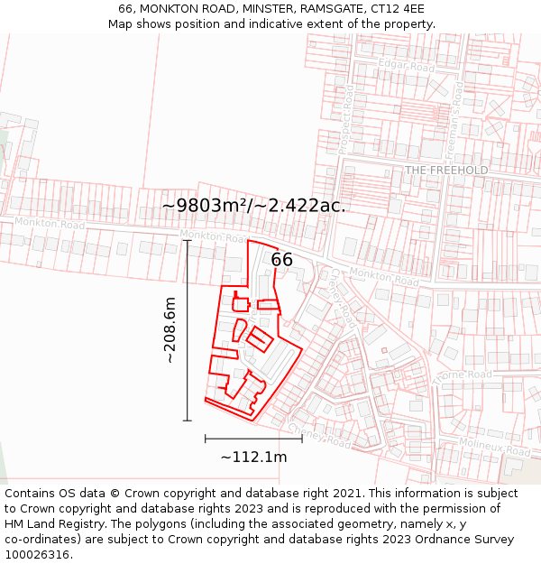 66, MONKTON ROAD, MINSTER, RAMSGATE, CT12 4EE: Plot and title map