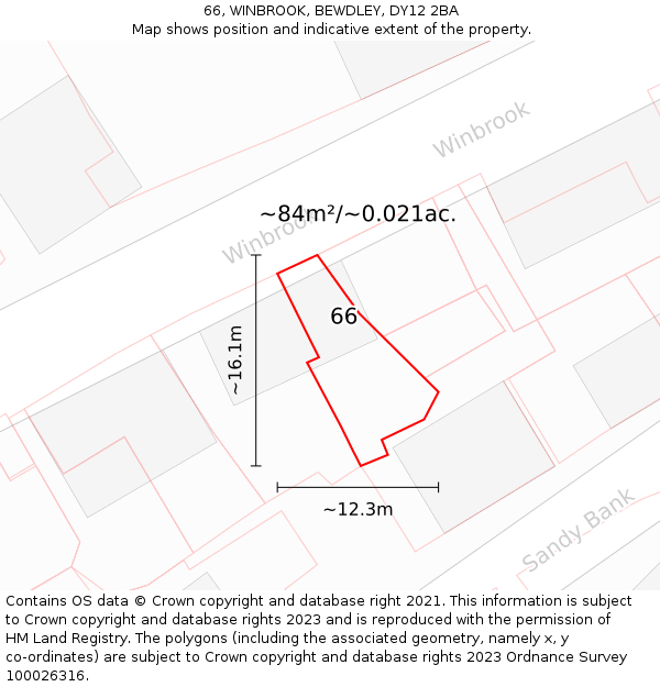 66, WINBROOK, BEWDLEY, DY12 2BA: Plot and title map