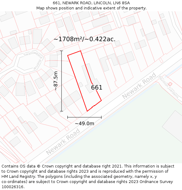 661, NEWARK ROAD, LINCOLN, LN6 8SA: Plot and title map