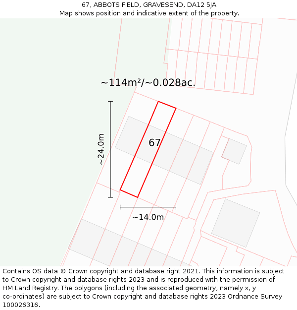67, ABBOTS FIELD, GRAVESEND, DA12 5JA: Plot and title map