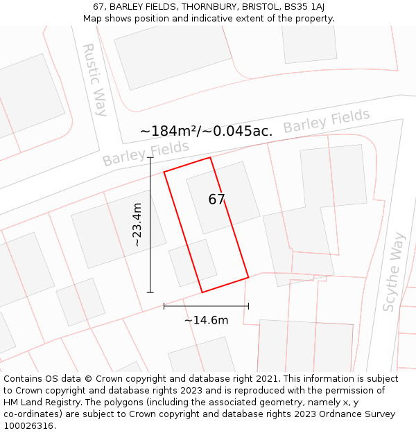 67, BARLEY FIELDS, THORNBURY, BRISTOL, BS35 1AJ: Plot and title map