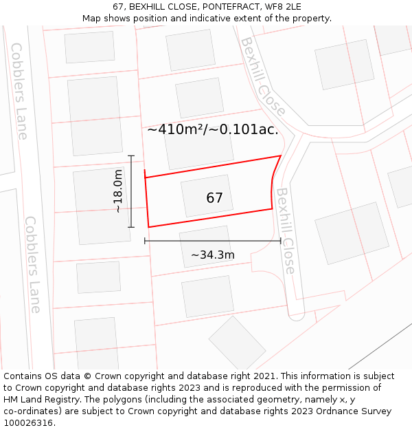 67, BEXHILL CLOSE, PONTEFRACT, WF8 2LE: Plot and title map