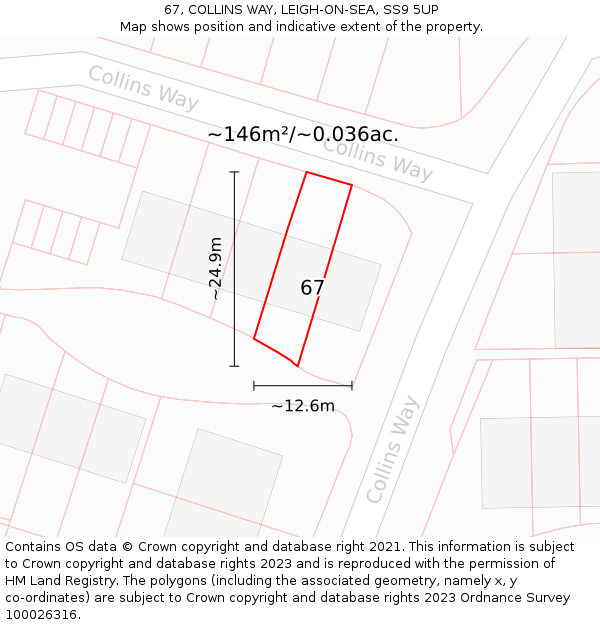 67, COLLINS WAY, LEIGH-ON-SEA, SS9 5UP: Plot and title map