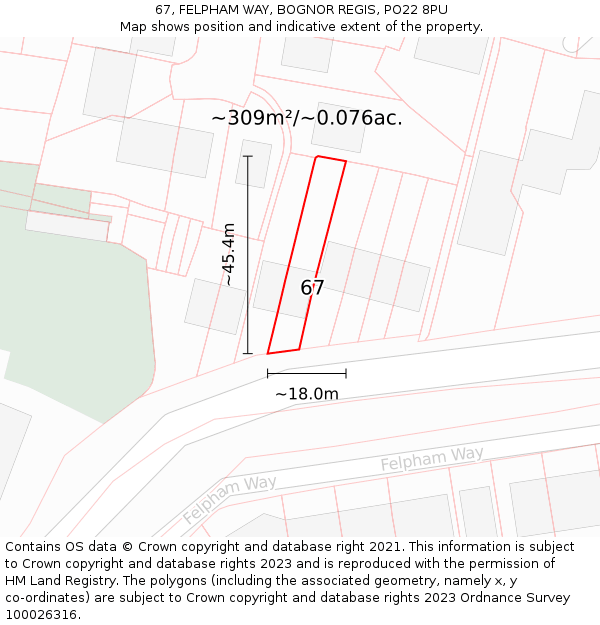 67, FELPHAM WAY, BOGNOR REGIS, PO22 8PU: Plot and title map