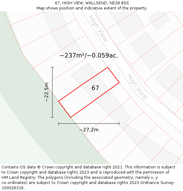 67, HIGH VIEW, WALLSEND, NE28 8SS: Plot and title map