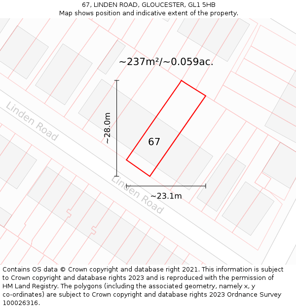 67, LINDEN ROAD, GLOUCESTER, GL1 5HB: Plot and title map