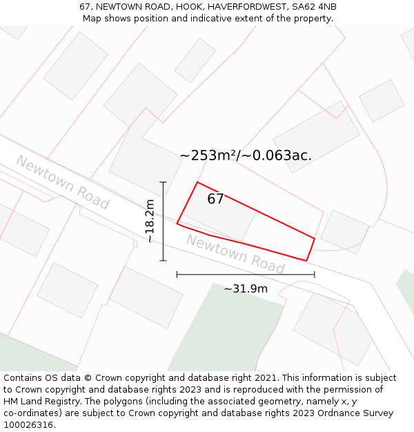 67, NEWTOWN ROAD, HOOK, HAVERFORDWEST, SA62 4NB: Plot and title map