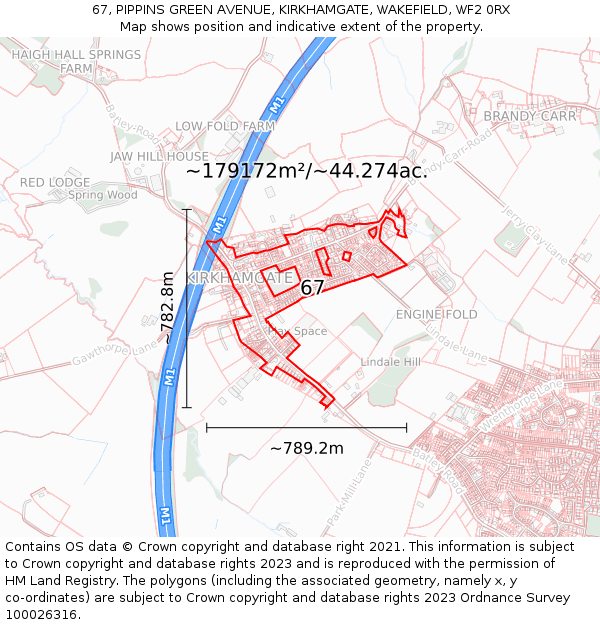 67, PIPPINS GREEN AVENUE, KIRKHAMGATE, WAKEFIELD, WF2 0RX: Plot and title map