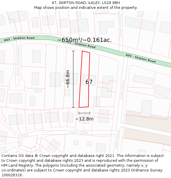 67, SKIPTON ROAD, ILKLEY, LS29 9BH: Plot and title map