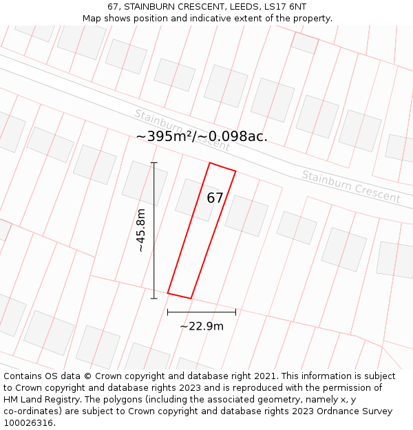 67, STAINBURN CRESCENT, LEEDS, LS17 6NT: Plot and title map