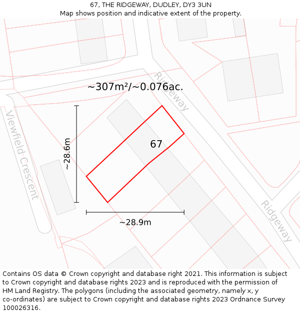 67, THE RIDGEWAY, DUDLEY, DY3 3UN: Plot and title map