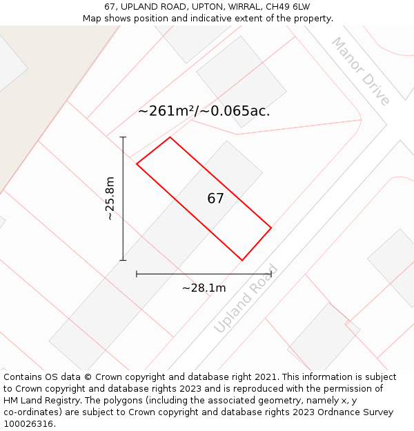 67, UPLAND ROAD, UPTON, WIRRAL, CH49 6LW: Plot and title map