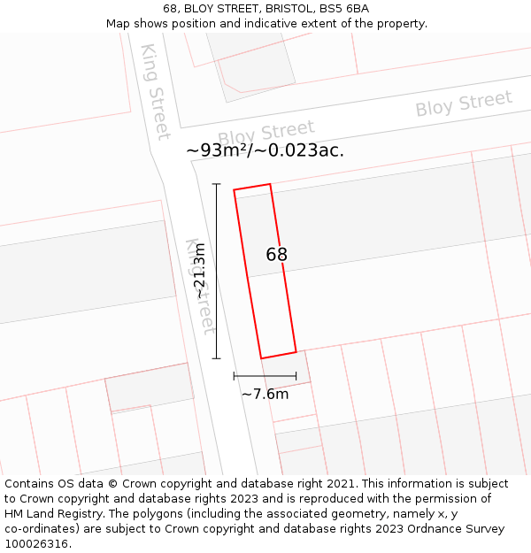 68, BLOY STREET, BRISTOL, BS5 6BA: Plot and title map