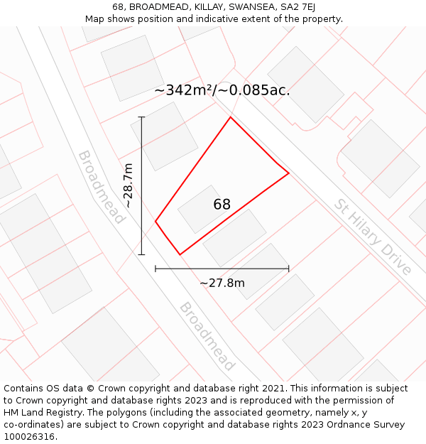68, BROADMEAD, KILLAY, SWANSEA, SA2 7EJ: Plot and title map