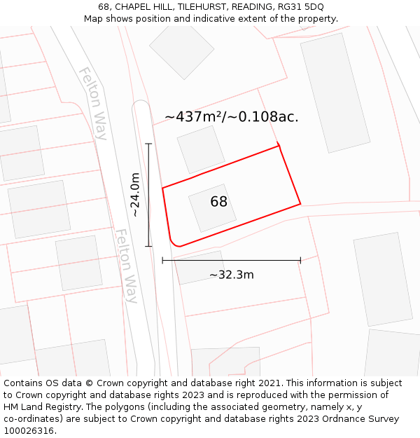 68, CHAPEL HILL, TILEHURST, READING, RG31 5DQ: Plot and title map