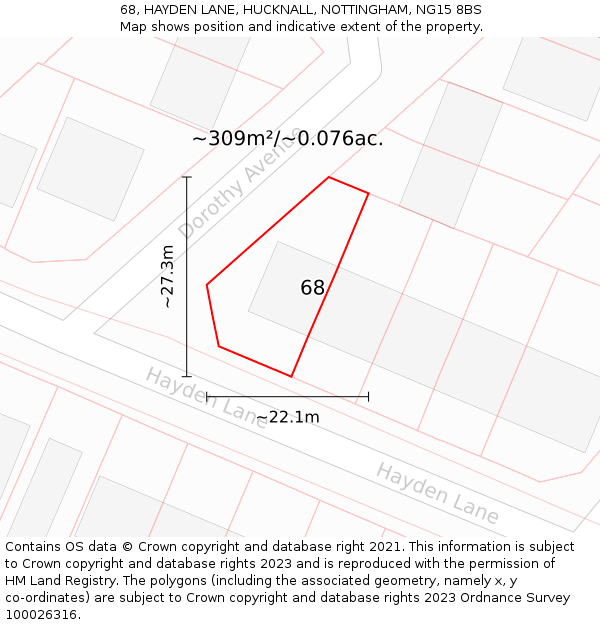 68, HAYDEN LANE, HUCKNALL, NOTTINGHAM, NG15 8BS: Plot and title map
