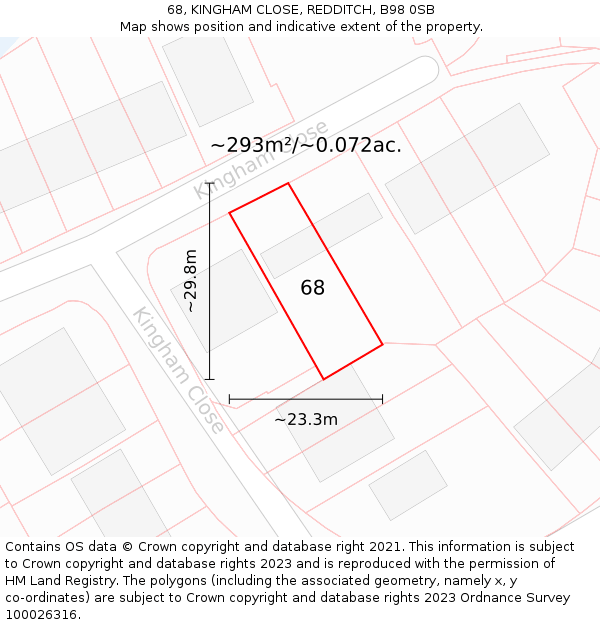 68, KINGHAM CLOSE, REDDITCH, B98 0SB: Plot and title map