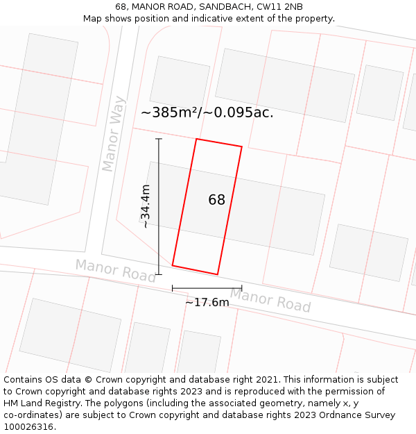 68, MANOR ROAD, SANDBACH, CW11 2NB: Plot and title map