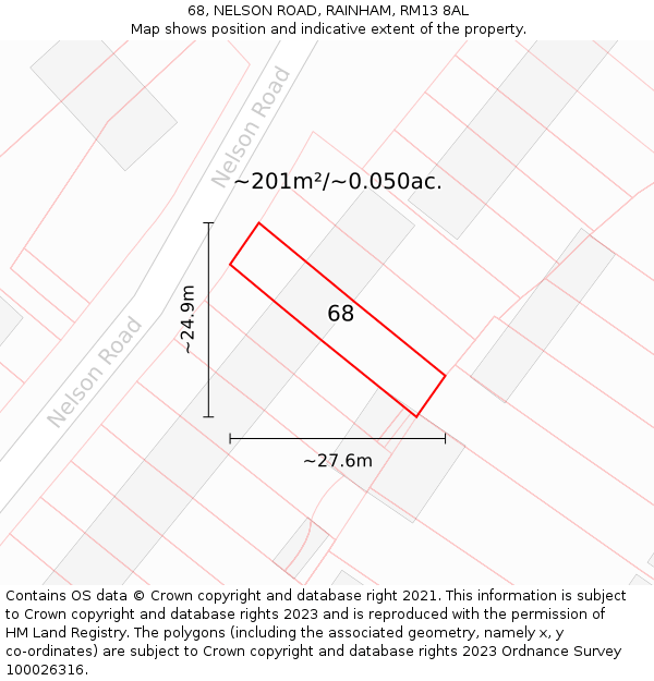 68, NELSON ROAD, RAINHAM, RM13 8AL: Plot and title map