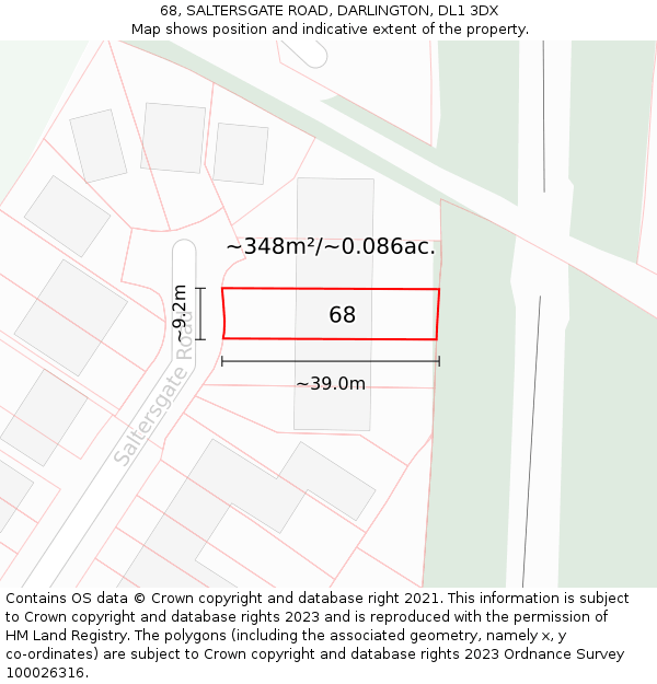 68, SALTERSGATE ROAD, DARLINGTON, DL1 3DX: Plot and title map