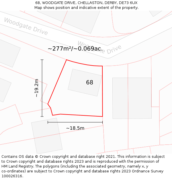68, WOODGATE DRIVE, CHELLASTON, DERBY, DE73 6UX: Plot and title map