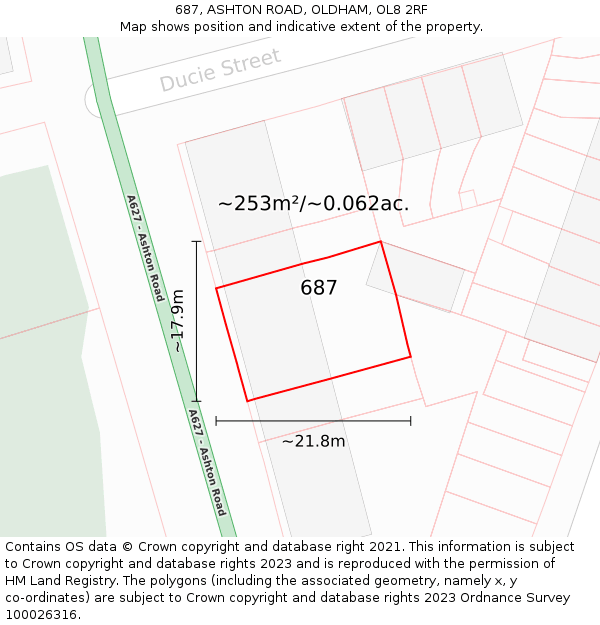 687, ASHTON ROAD, OLDHAM, OL8 2RF: Plot and title map