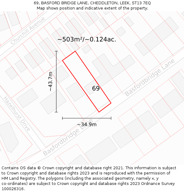 69, BASFORD BRIDGE LANE, CHEDDLETON, LEEK, ST13 7EQ: Plot and title map