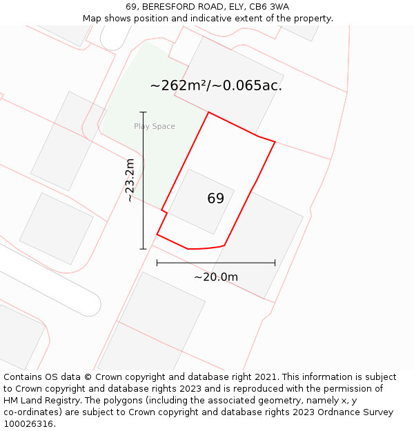 69, BERESFORD ROAD, ELY, CB6 3WA: Plot and title map