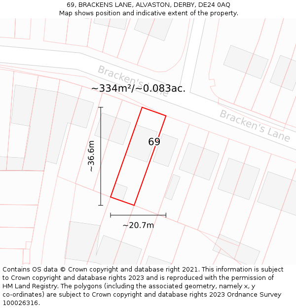 69, BRACKENS LANE, ALVASTON, DERBY, DE24 0AQ: Plot and title map