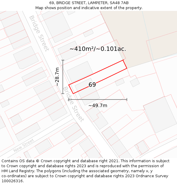 69, BRIDGE STREET, LAMPETER, SA48 7AB: Plot and title map