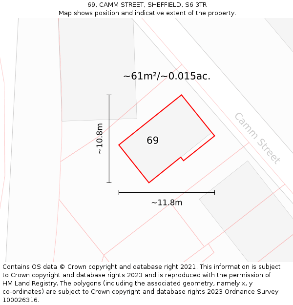 69, CAMM STREET, SHEFFIELD, S6 3TR: Plot and title map
