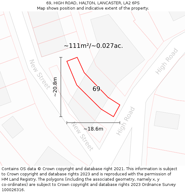 69, HIGH ROAD, HALTON, LANCASTER, LA2 6PS: Plot and title map