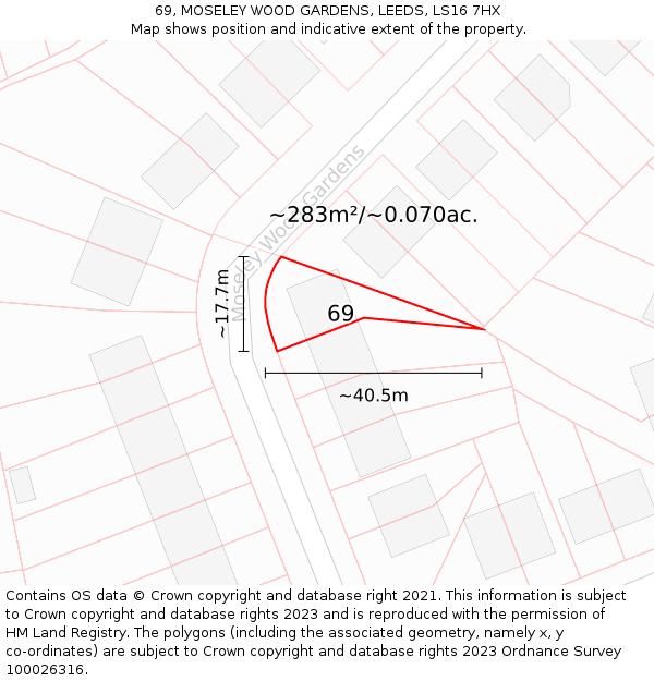 69, MOSELEY WOOD GARDENS, LEEDS, LS16 7HX: Plot and title map