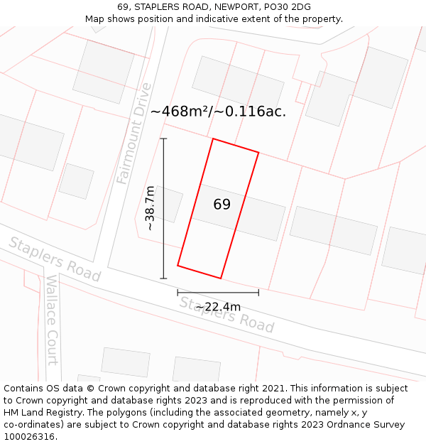 69, STAPLERS ROAD, NEWPORT, PO30 2DG: Plot and title map