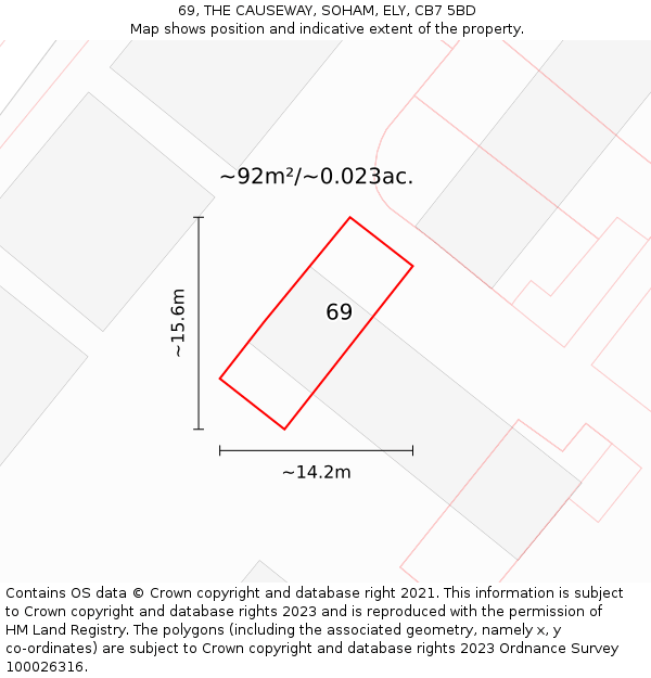 69, THE CAUSEWAY, SOHAM, ELY, CB7 5BD: Plot and title map