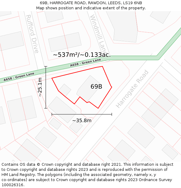 69B, HARROGATE ROAD, RAWDON, LEEDS, LS19 6NB: Plot and title map