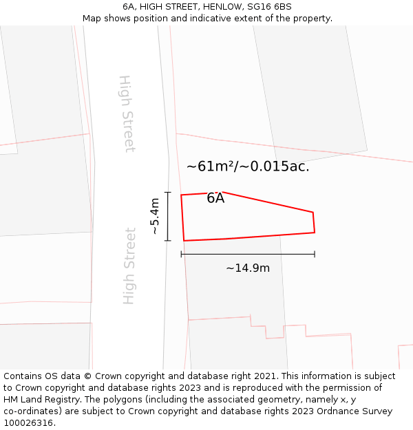 6A, HIGH STREET, HENLOW, SG16 6BS: Plot and title map