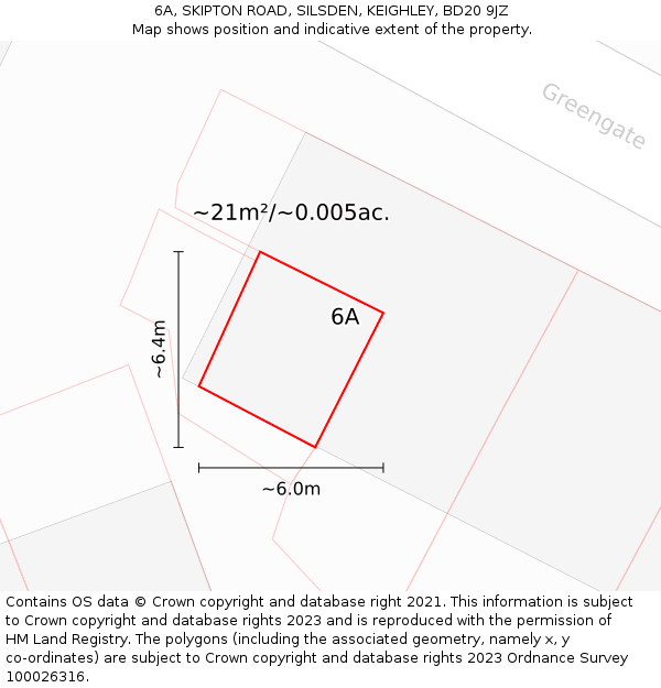 6A, SKIPTON ROAD, SILSDEN, KEIGHLEY, BD20 9JZ: Plot and title map