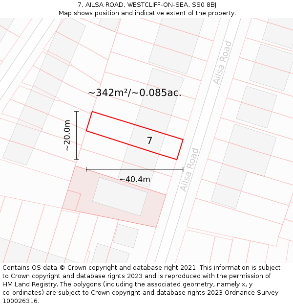 7, AILSA ROAD, WESTCLIFF-ON-SEA, SS0 8BJ: Plot and title map