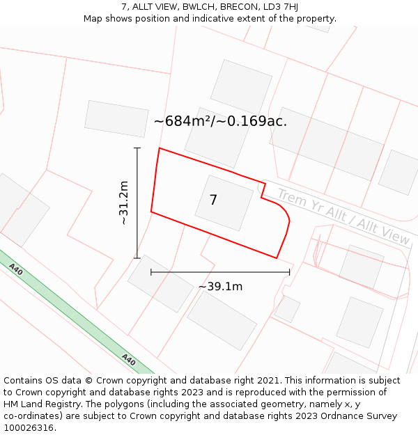 7, ALLT VIEW, BWLCH, BRECON, LD3 7HJ: Plot and title map
