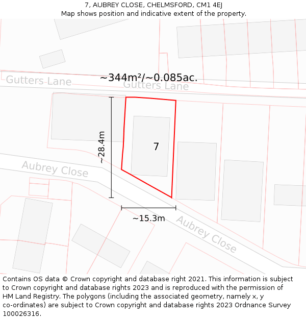 7, AUBREY CLOSE, CHELMSFORD, CM1 4EJ: Plot and title map