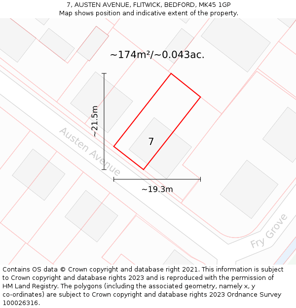 7, AUSTEN AVENUE, FLITWICK, BEDFORD, MK45 1GP: Plot and title map
