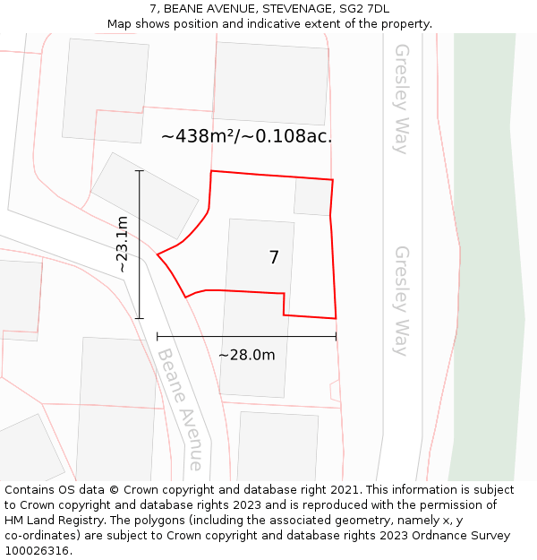 7, BEANE AVENUE, STEVENAGE, SG2 7DL: Plot and title map