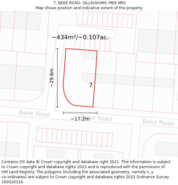 7, BEKE ROAD, GILLINGHAM, ME8 9RN: Plot and title map