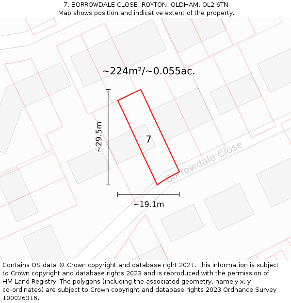 7, BORROWDALE CLOSE, ROYTON, OLDHAM, OL2 6TN: Plot and title map