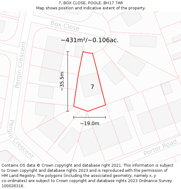 7, BOX CLOSE, POOLE, BH17 7AR: Plot and title map