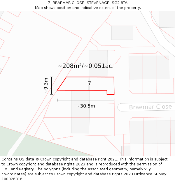 7, BRAEMAR CLOSE, STEVENAGE, SG2 8TA: Plot and title map