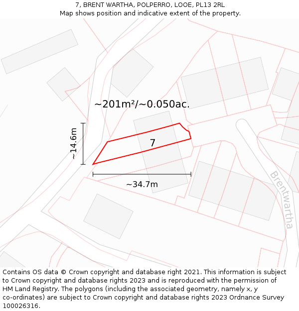 7, BRENT WARTHA, POLPERRO, LOOE, PL13 2RL: Plot and title map