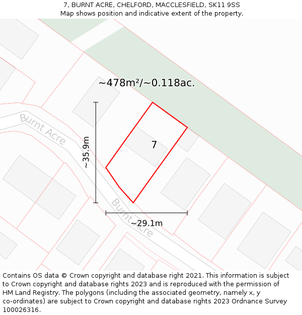 7, BURNT ACRE, CHELFORD, MACCLESFIELD, SK11 9SS: Plot and title map